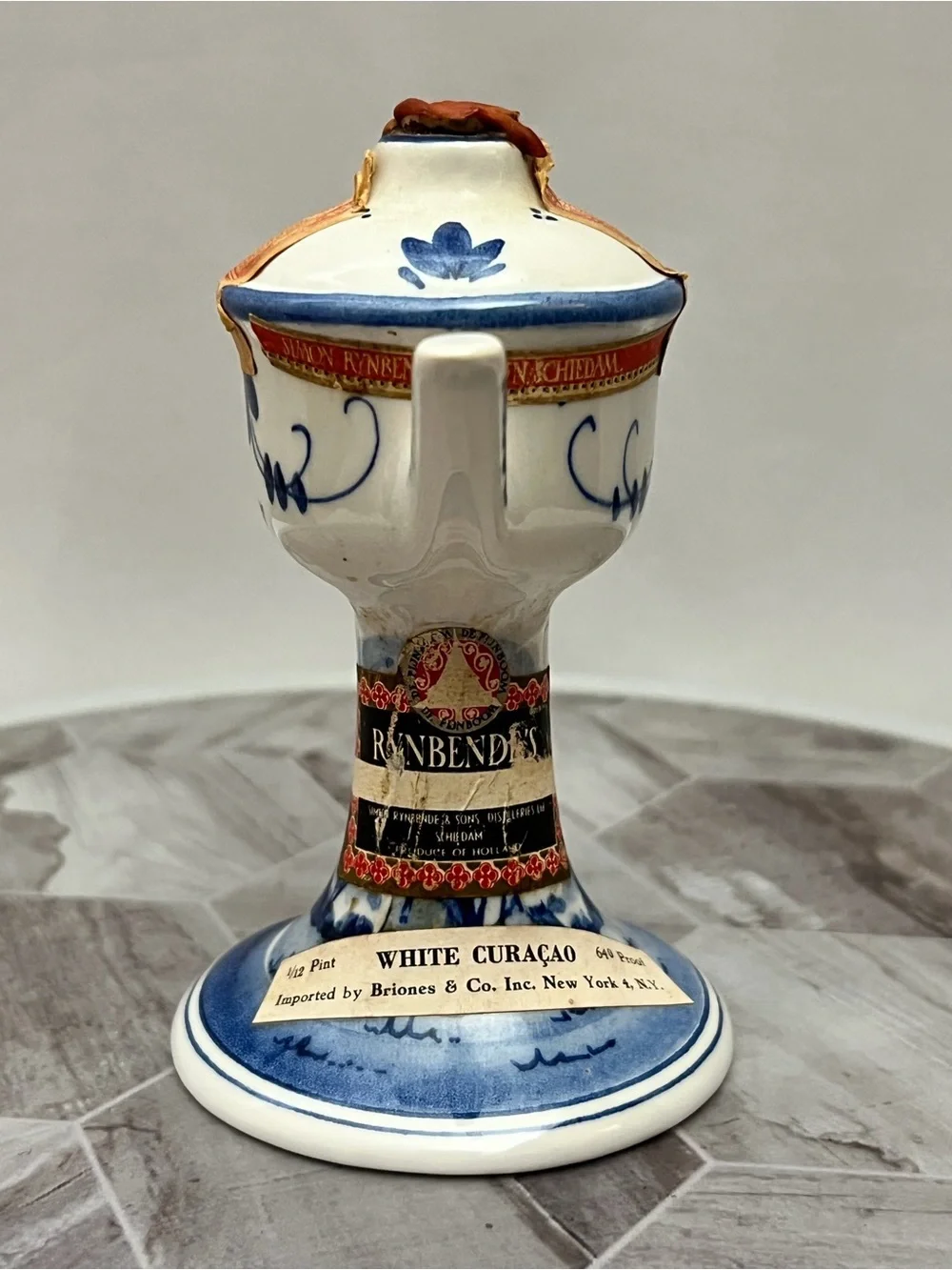 Vintage Rynbende White Curaçao Hand Painted Delft Decanter 786 Holland